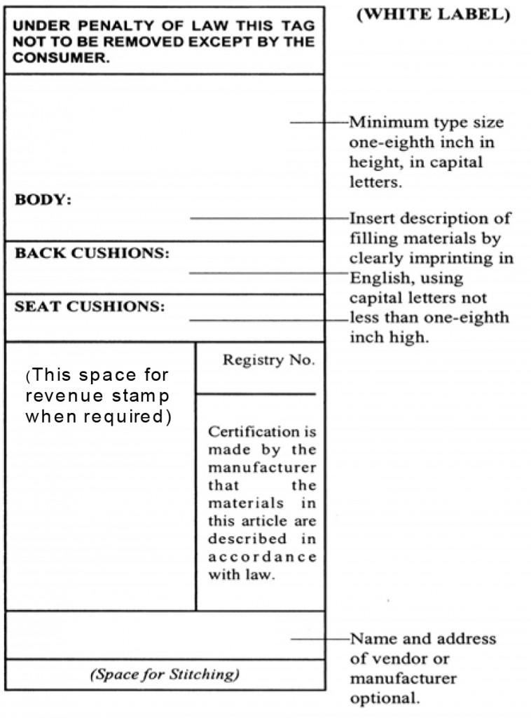 California Furniture Law Labels Print San Diego